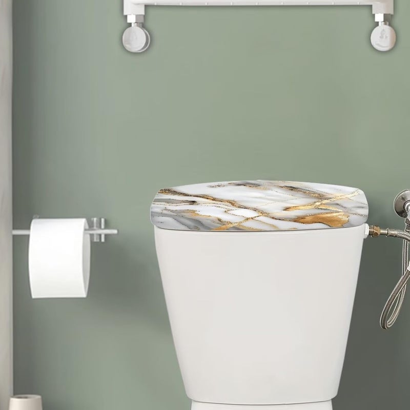Tesivruno Marble Print Toilet Tank Lid Cover and Stains and Dust Resistant Toilet Tank Cover Universal Fit for Most Toilets Tanks Bathroom Decor, White and Gold - Image 2